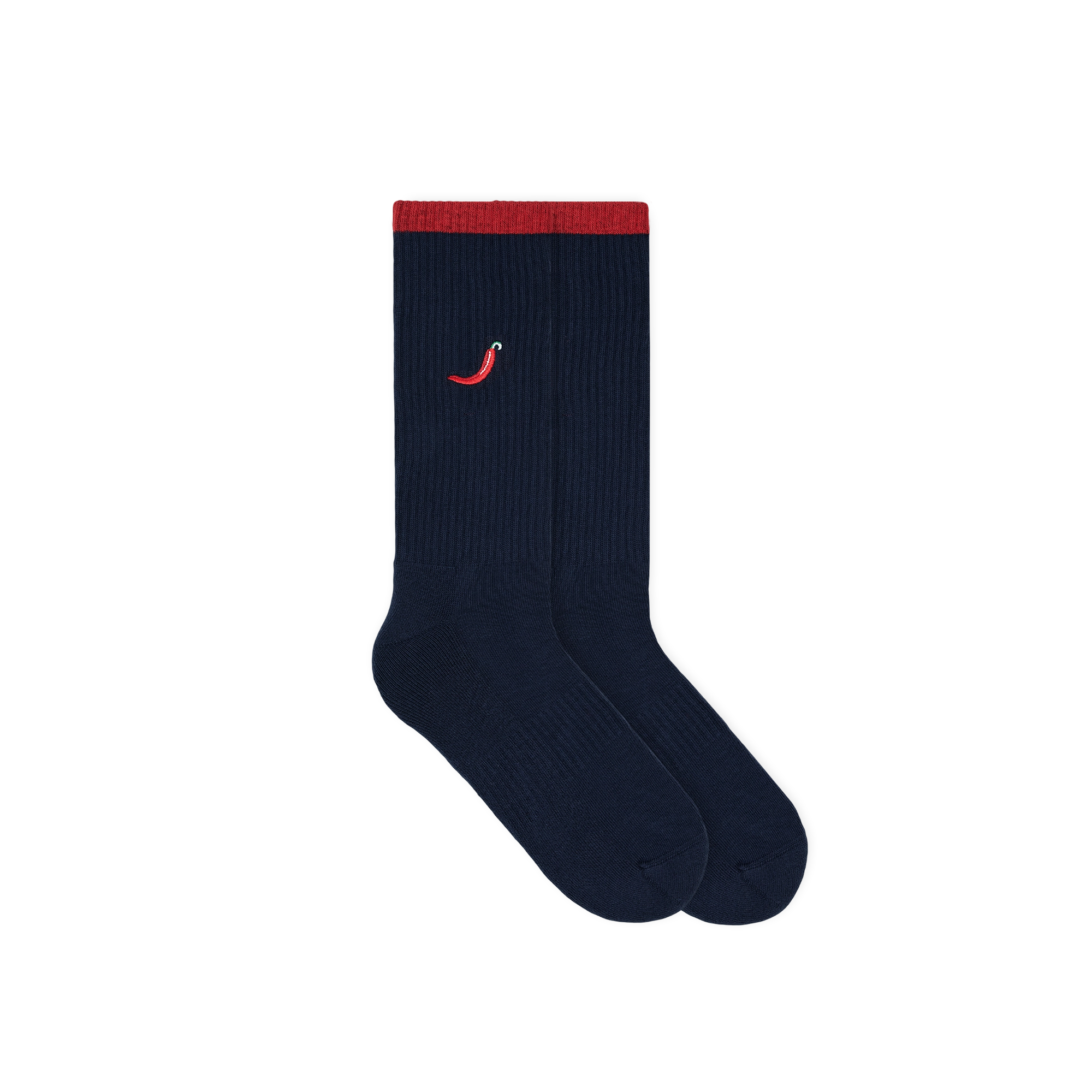 dunkelblaue socken, Motiv socken, chilli motiv, strick motiv, crew style, sport socken