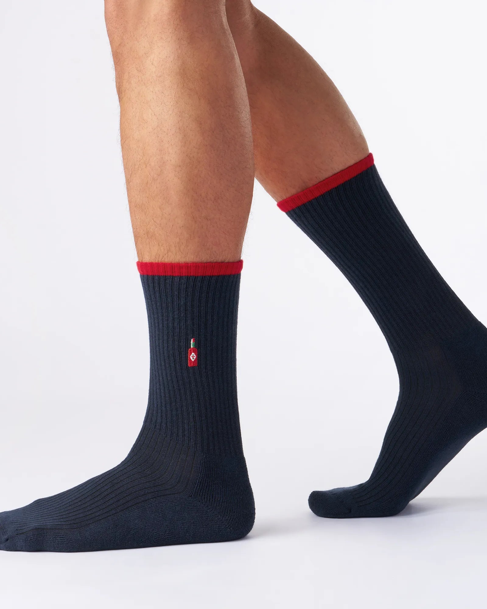 dunkelblaue socken, Motiv socken, chilli motiv, strick motiv, crew style, sport socken