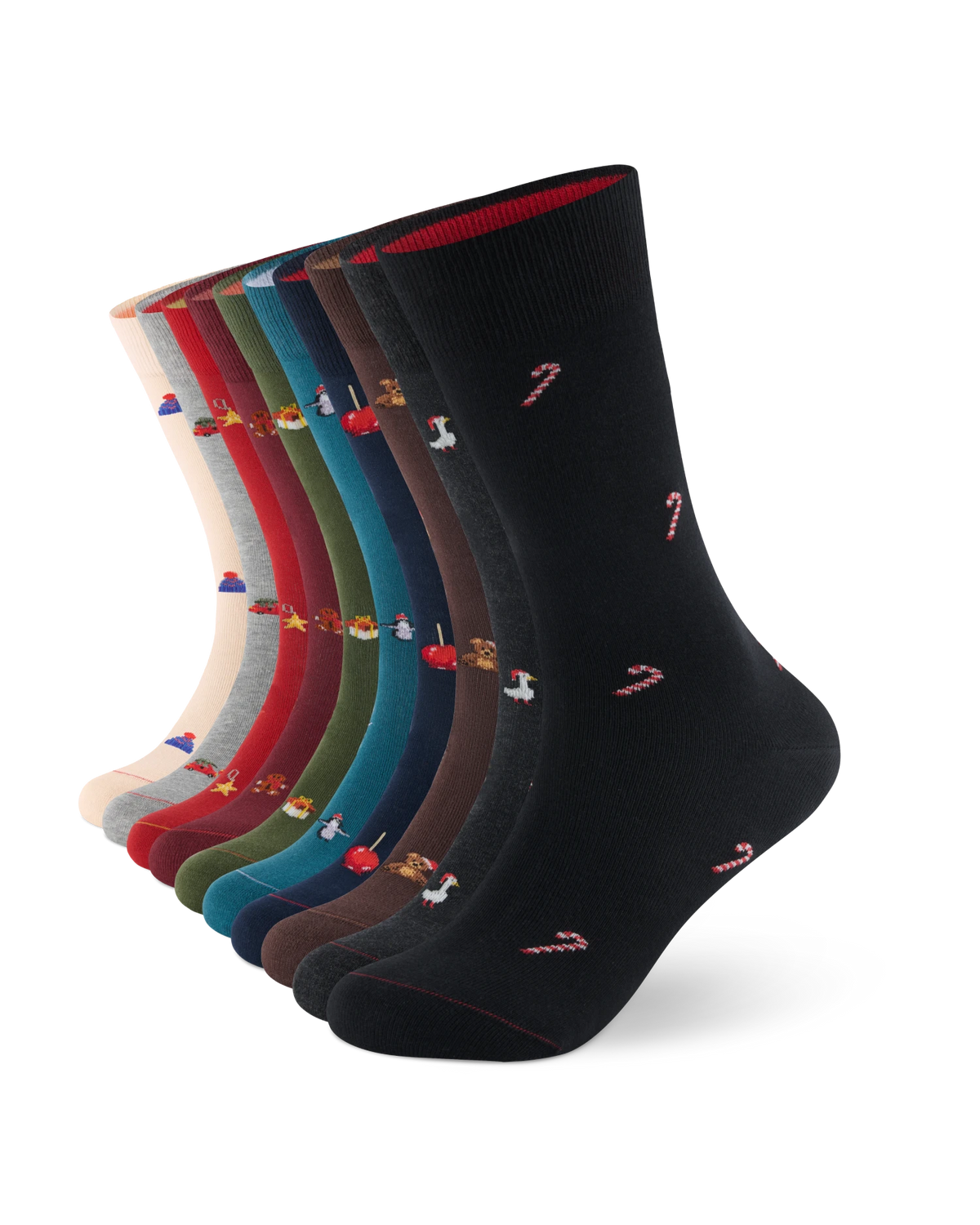 Weihnachtssocken 10er-Set mit allen zehn Motiven – Packshot