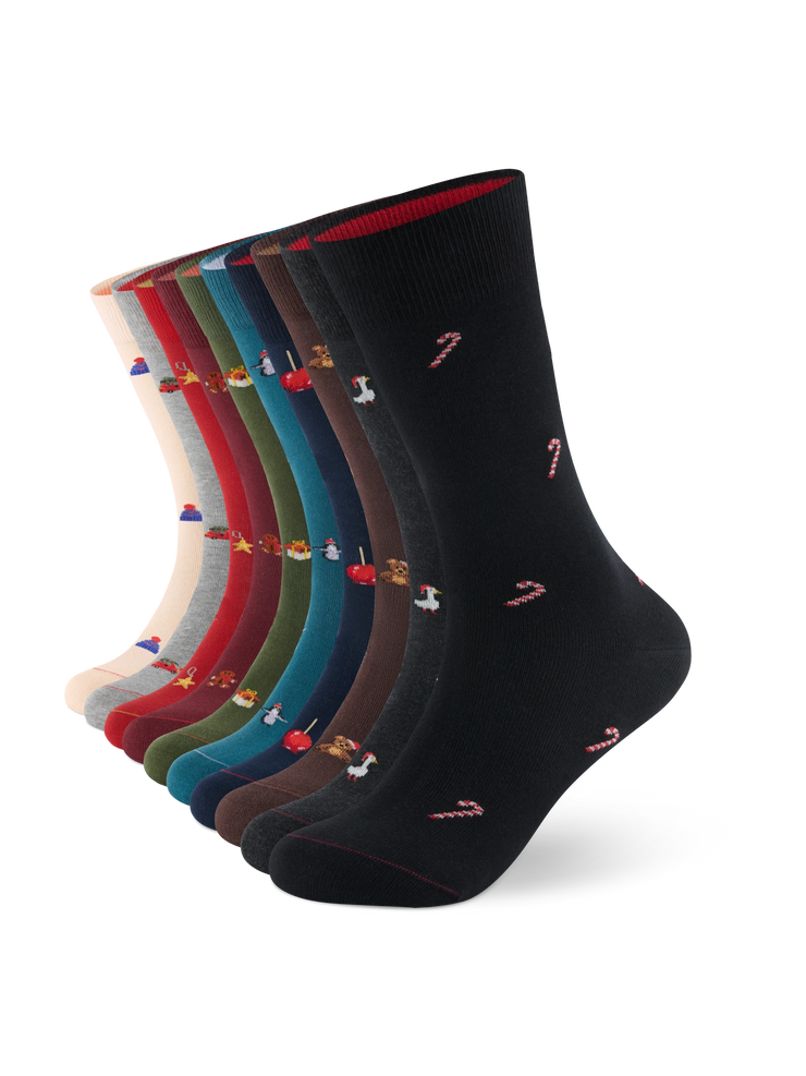 Weihnachtssocken 10er-Set mit allen zehn Motiven – Packshot