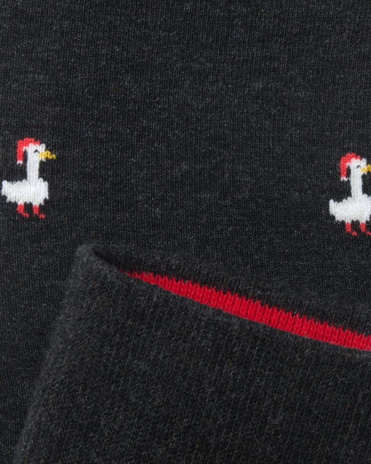 Weihnachtssocken Gans in Melange Black – Detail mit Innenbund