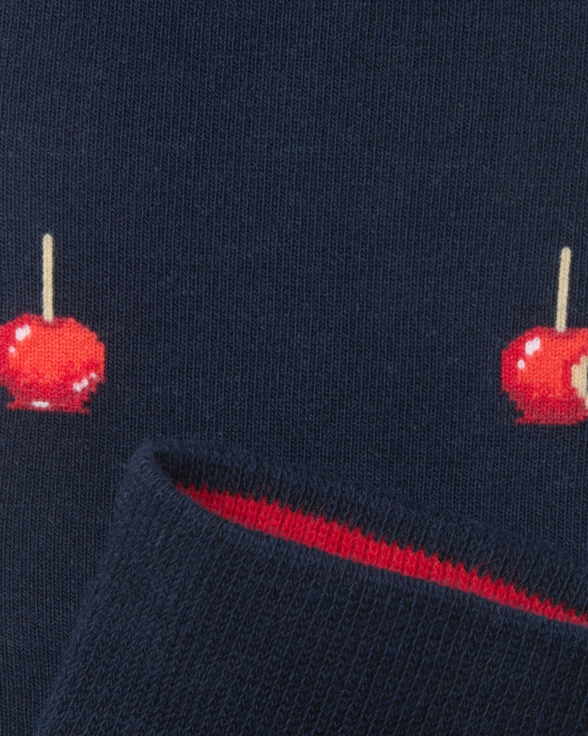 Weihnachtssocken Kandierter Apfel in Dark Navy – Detail mit Innenbund