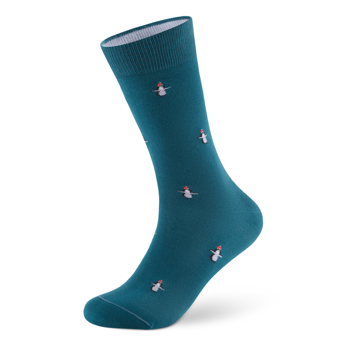 Weihnachtssocken Pinguin in Teal Blue – Packshot