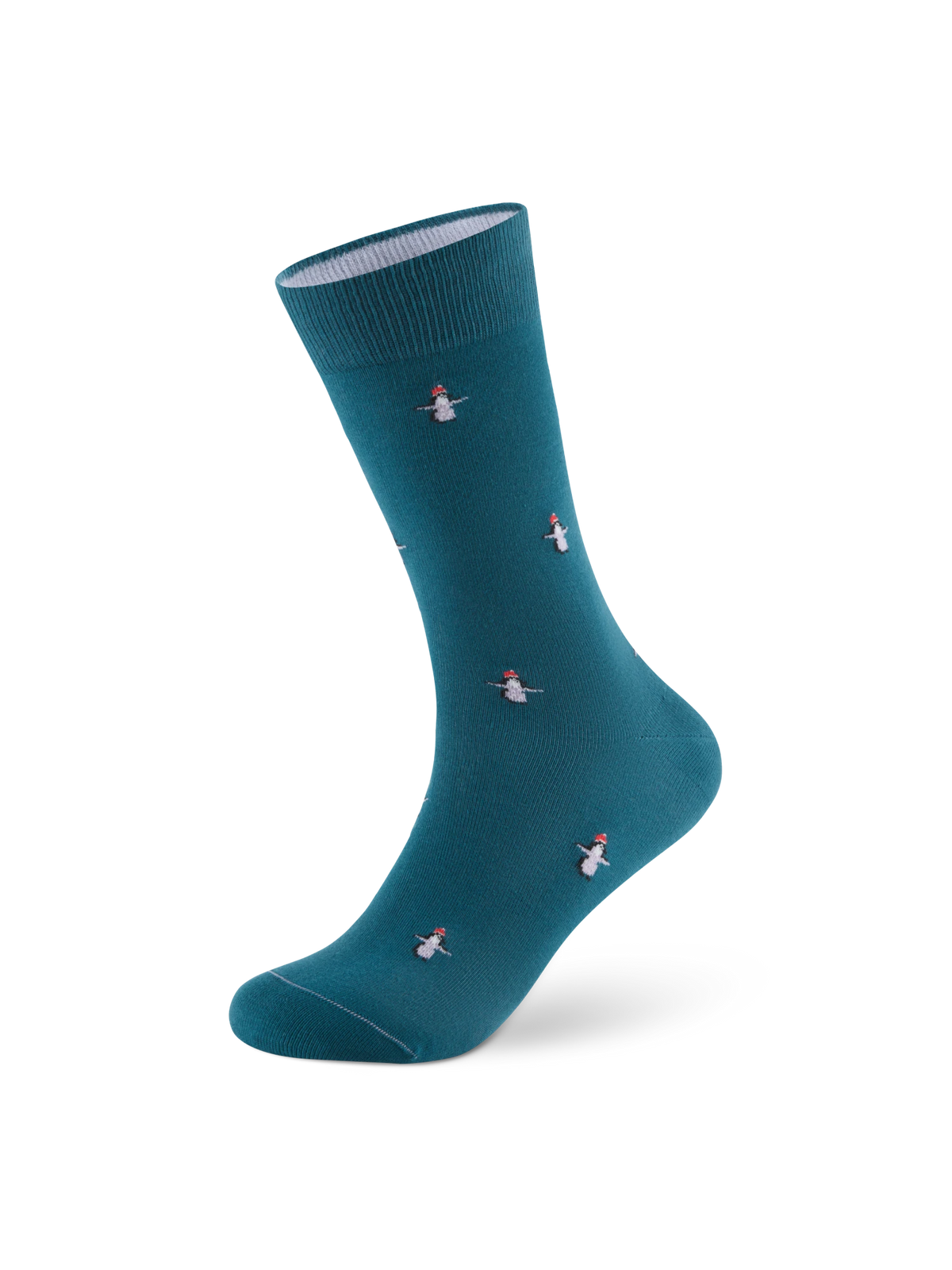 Weihnachtssocken Pinguin in Teal Blue – Packshot