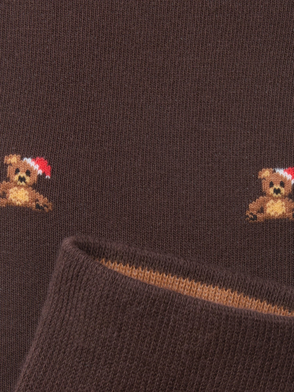 Weihnachtssocken Teddy in Dark Brown – Detail mit Innenbund