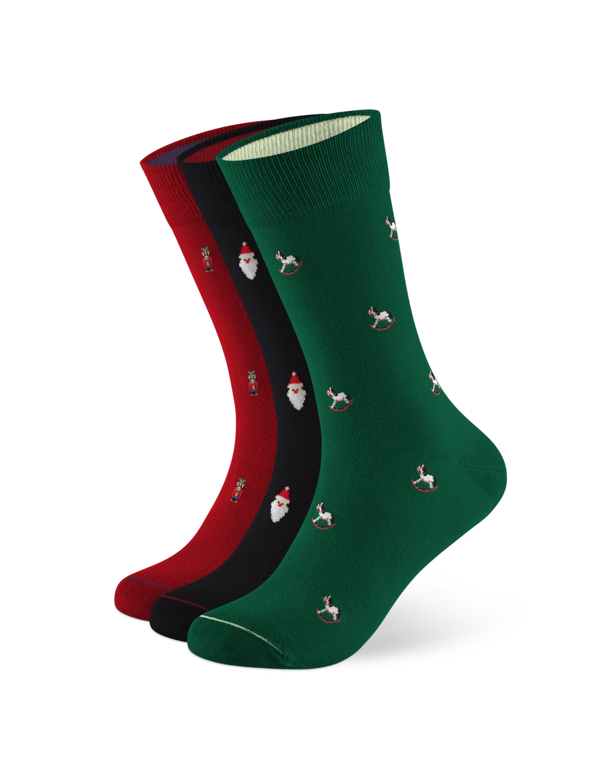3 Paar Weihnachtssocken in Grün, Schwarz & Rot
