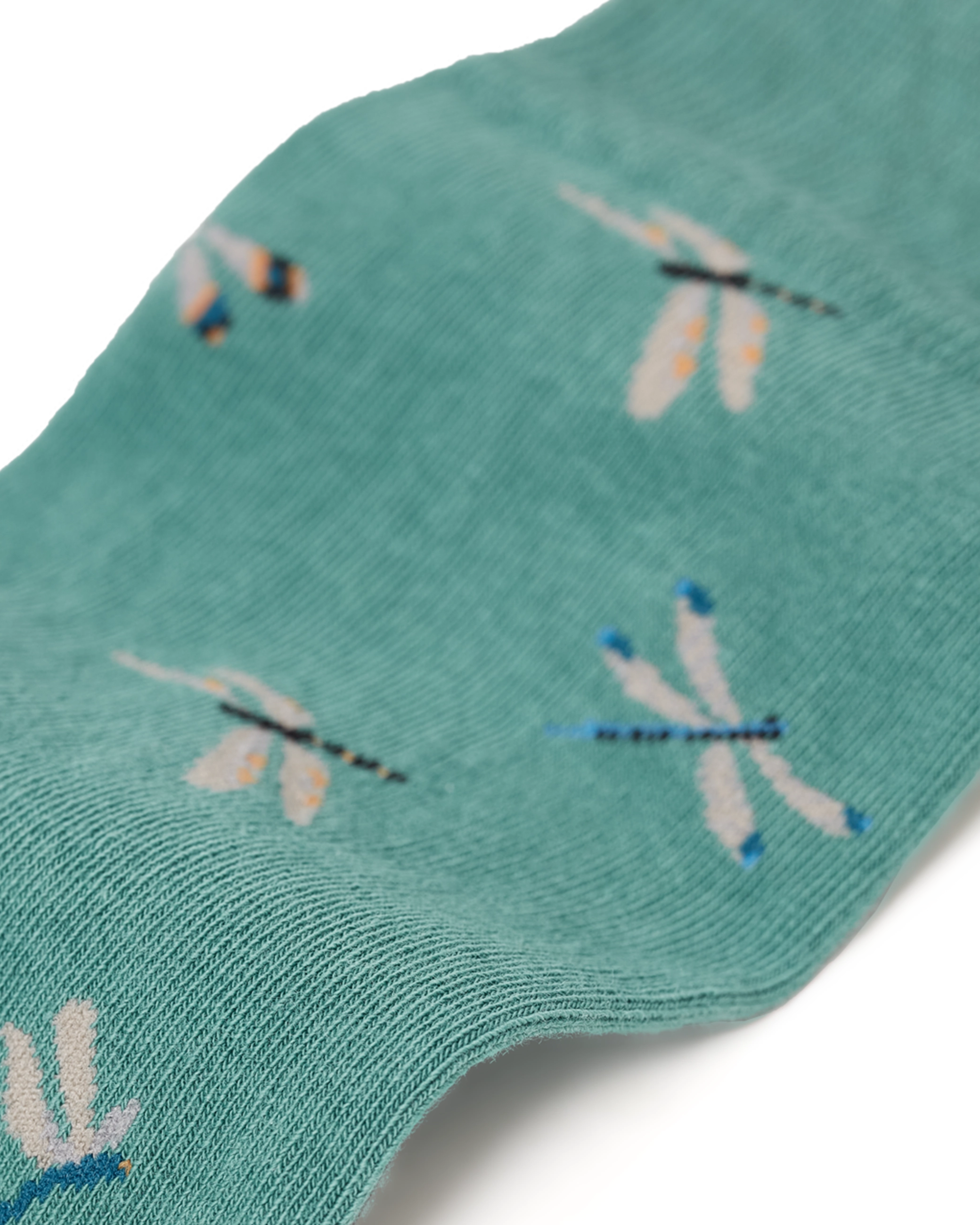 Dragonfly_gemusterte_socken Libelle grüne socken motiv socken bunte socken verückte socken anzugssocken business socken nachhaltig aus bio baumwolle detail