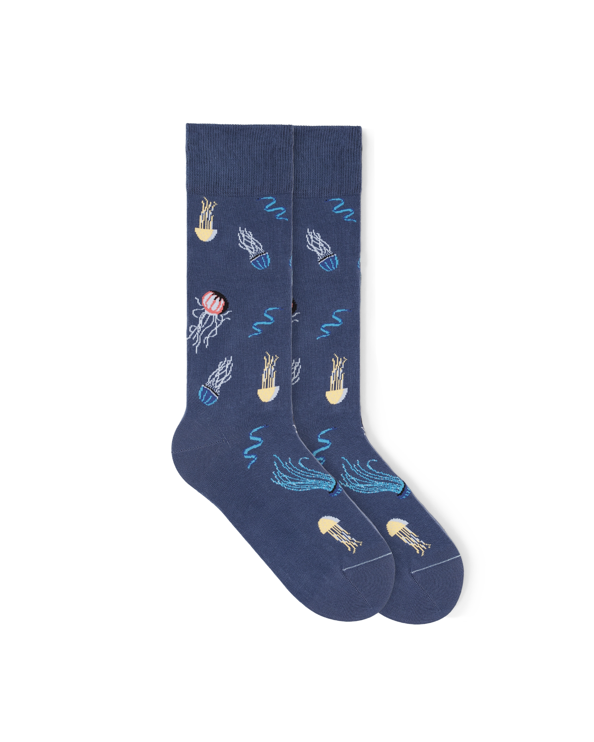 Jellyfish_gemusterte_socken Ozean motiv socken anzugssocken lustige socken dunkelblaue socken
