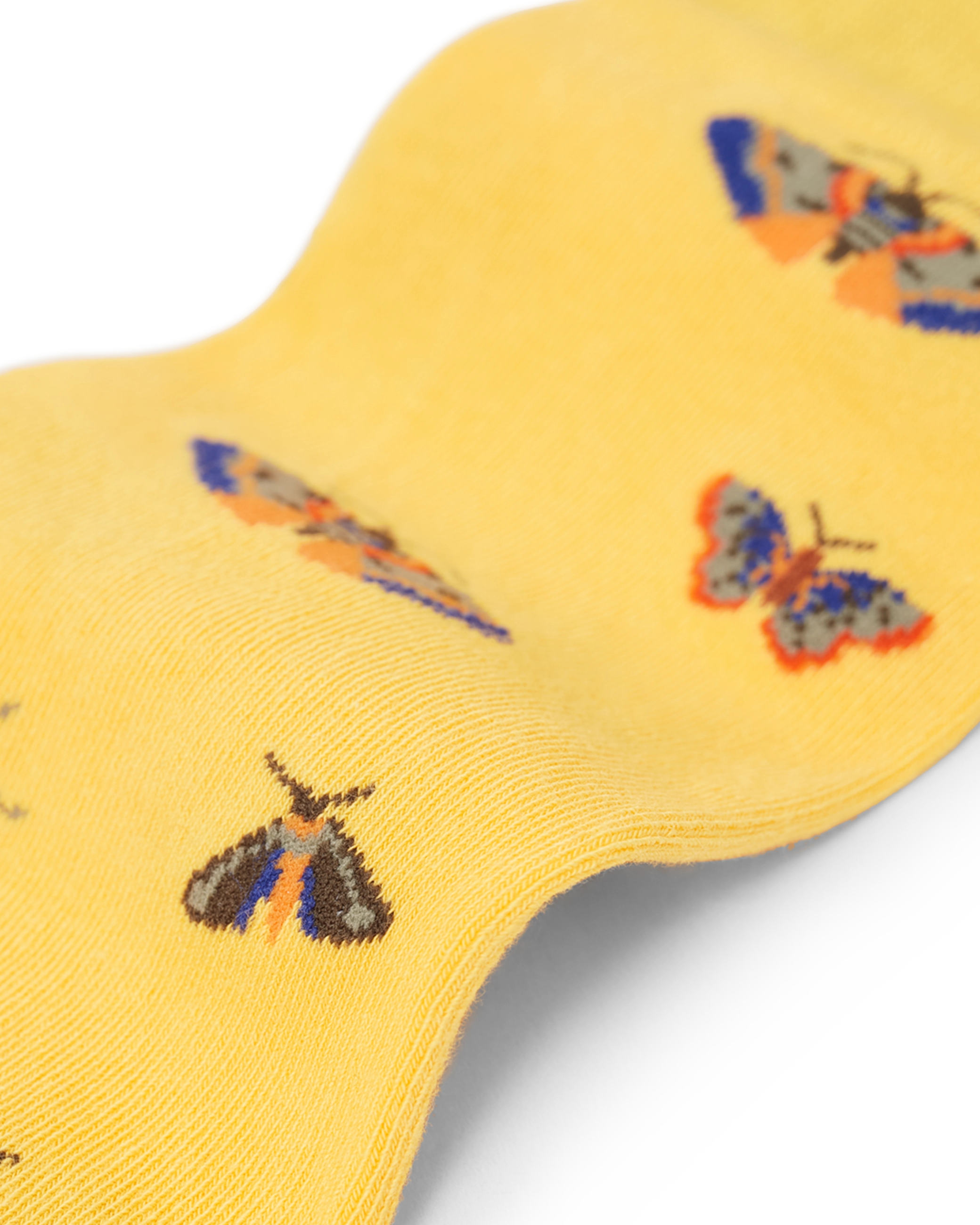 Moth_gemusterte_socken gelbe nachhaltige socken Natur Liebhaber socken bunte socken lustige socken verrückte socken details