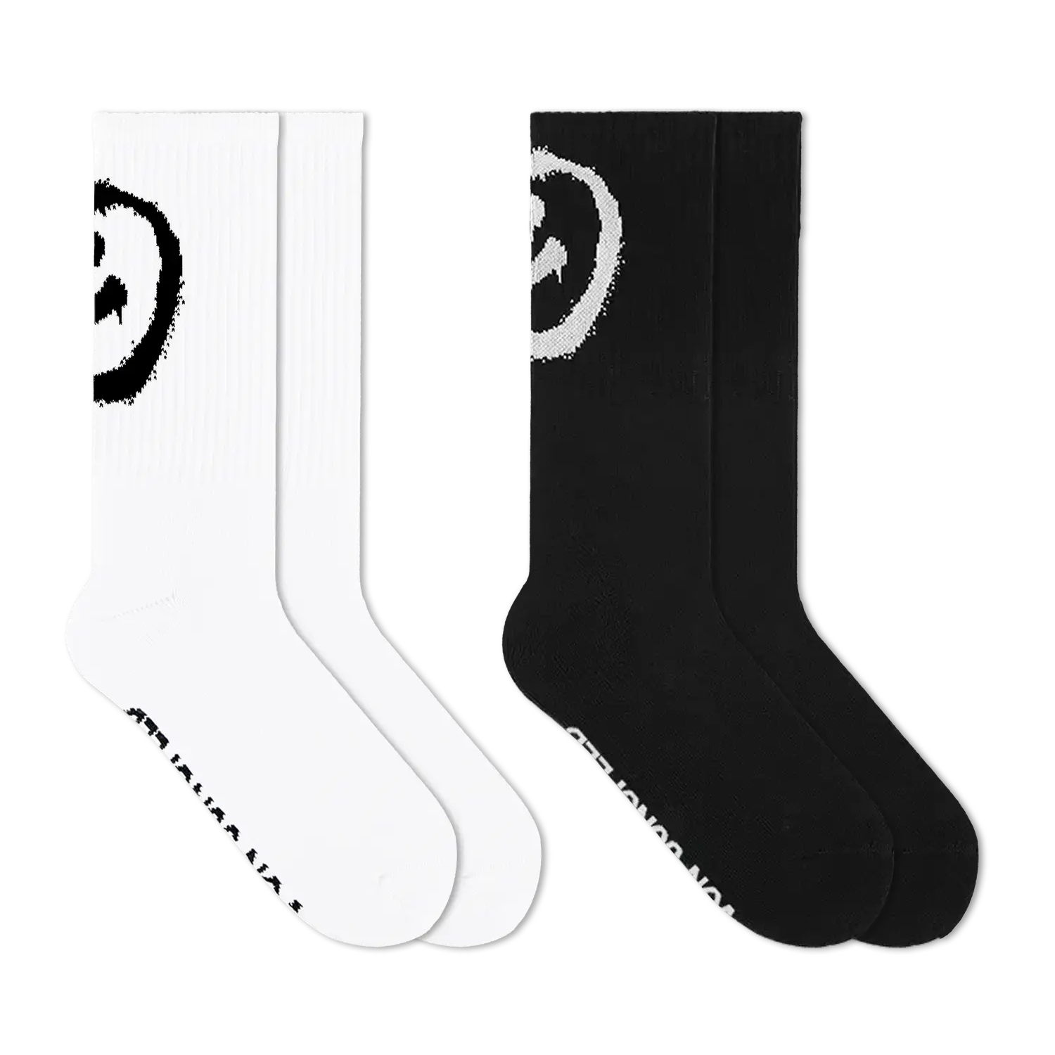 4 Paar: Tennis Socken mit Smiley in Weiß & Schwarz - Bundle