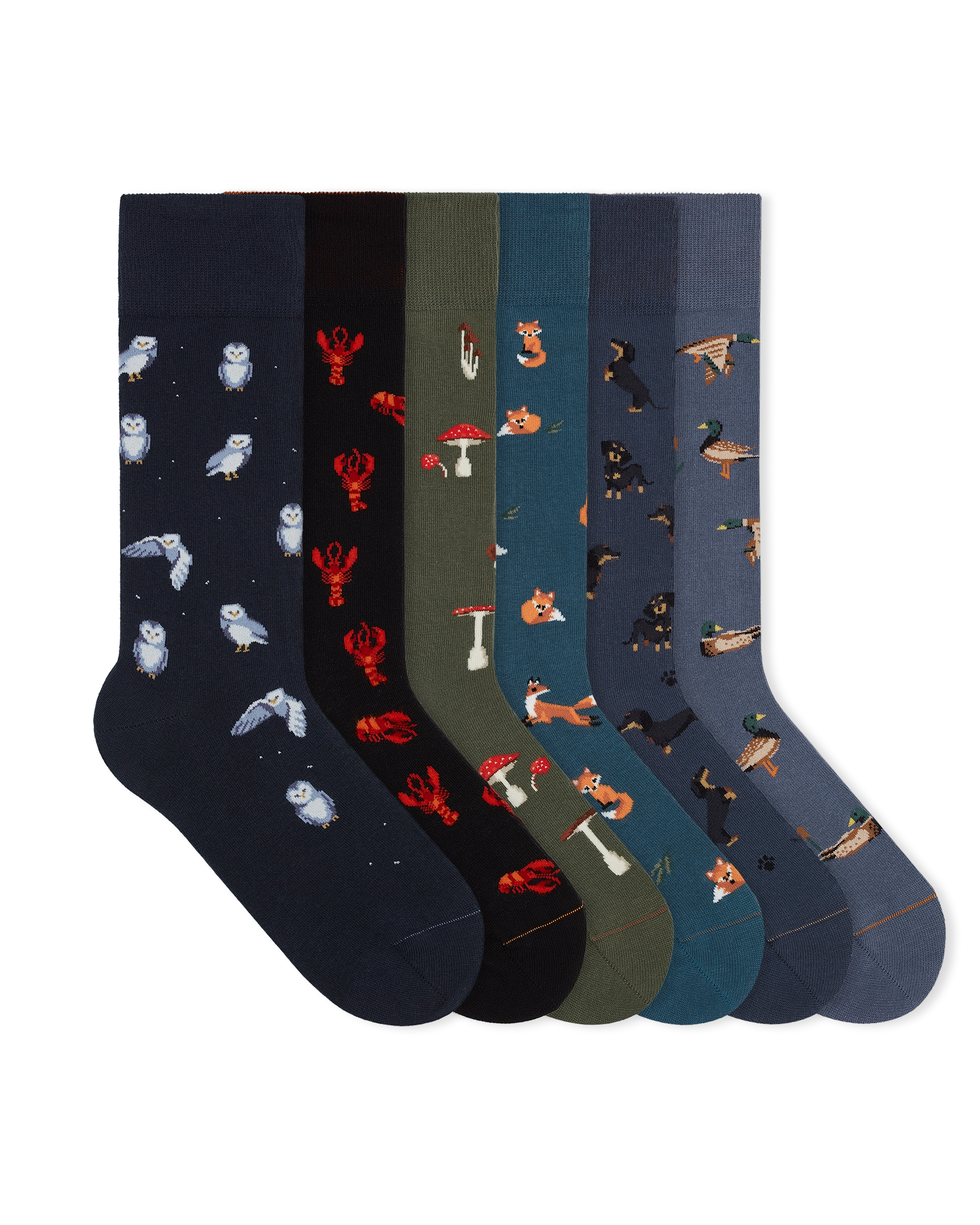 fun-socks-gemusterte-bunte-socken-lobster-owl-fox