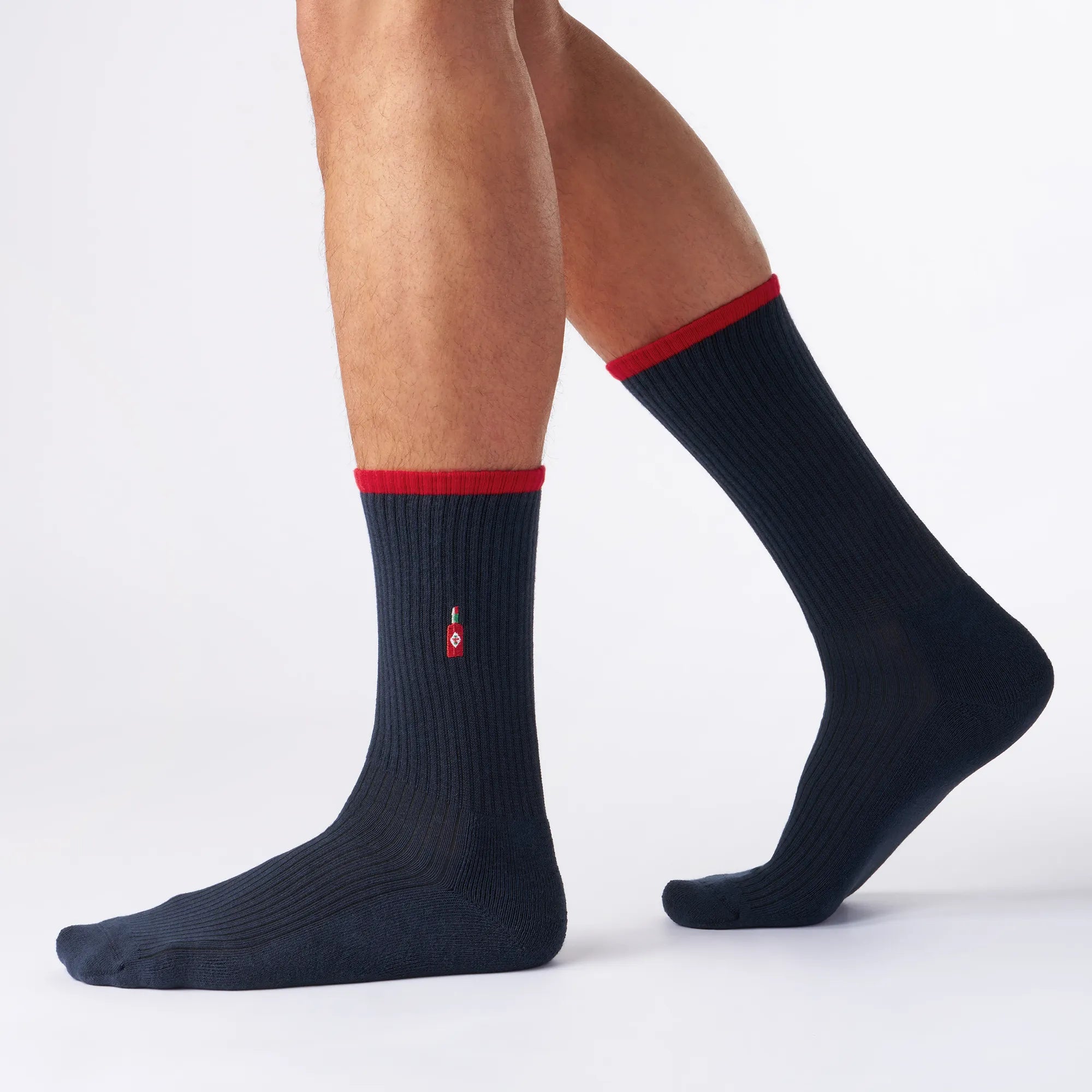 dunkelblaue socken, Motiv socken, chilli motiv, strick motiv, crew style, sport socken