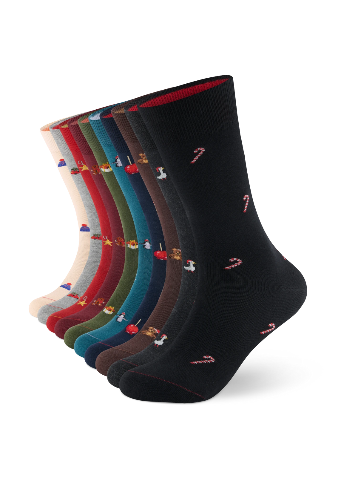 Weihnachtssocken 10er-Set mit allen zehn Motiven – Packshot