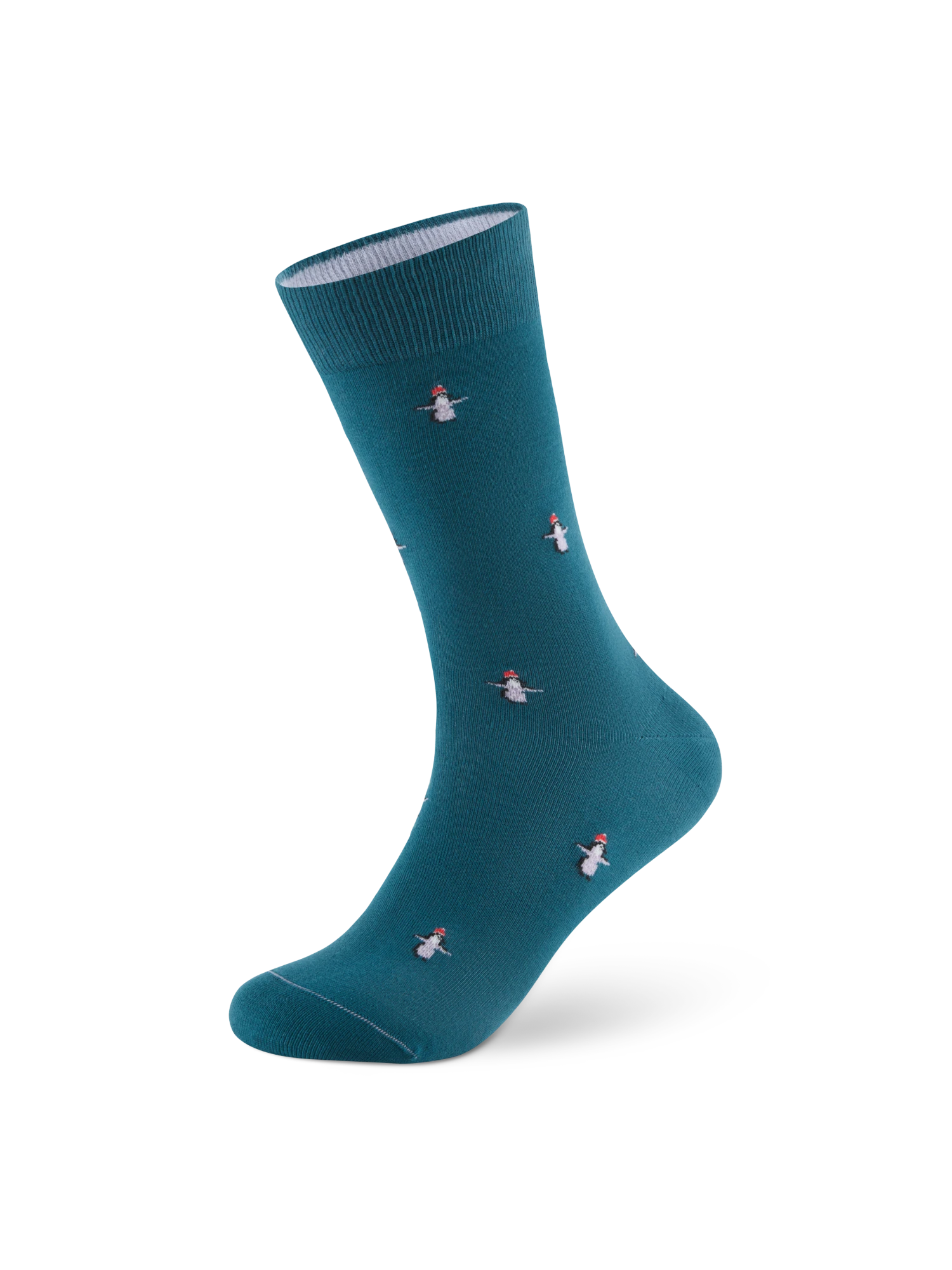 Weihnachtssocken Pinguin in Teal Blue – Packshot