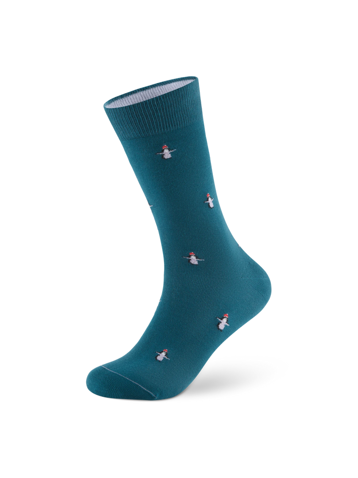 Weihnachtssocken Pinguin in Teal Blue – Packshot