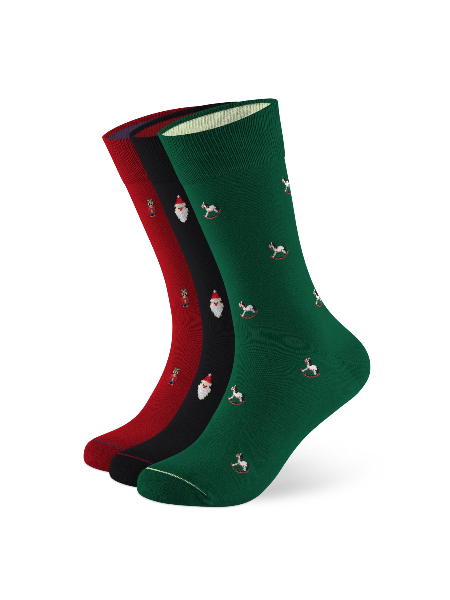 3 Paar Weihnachtssocken in Grün, Schwarz & Rot