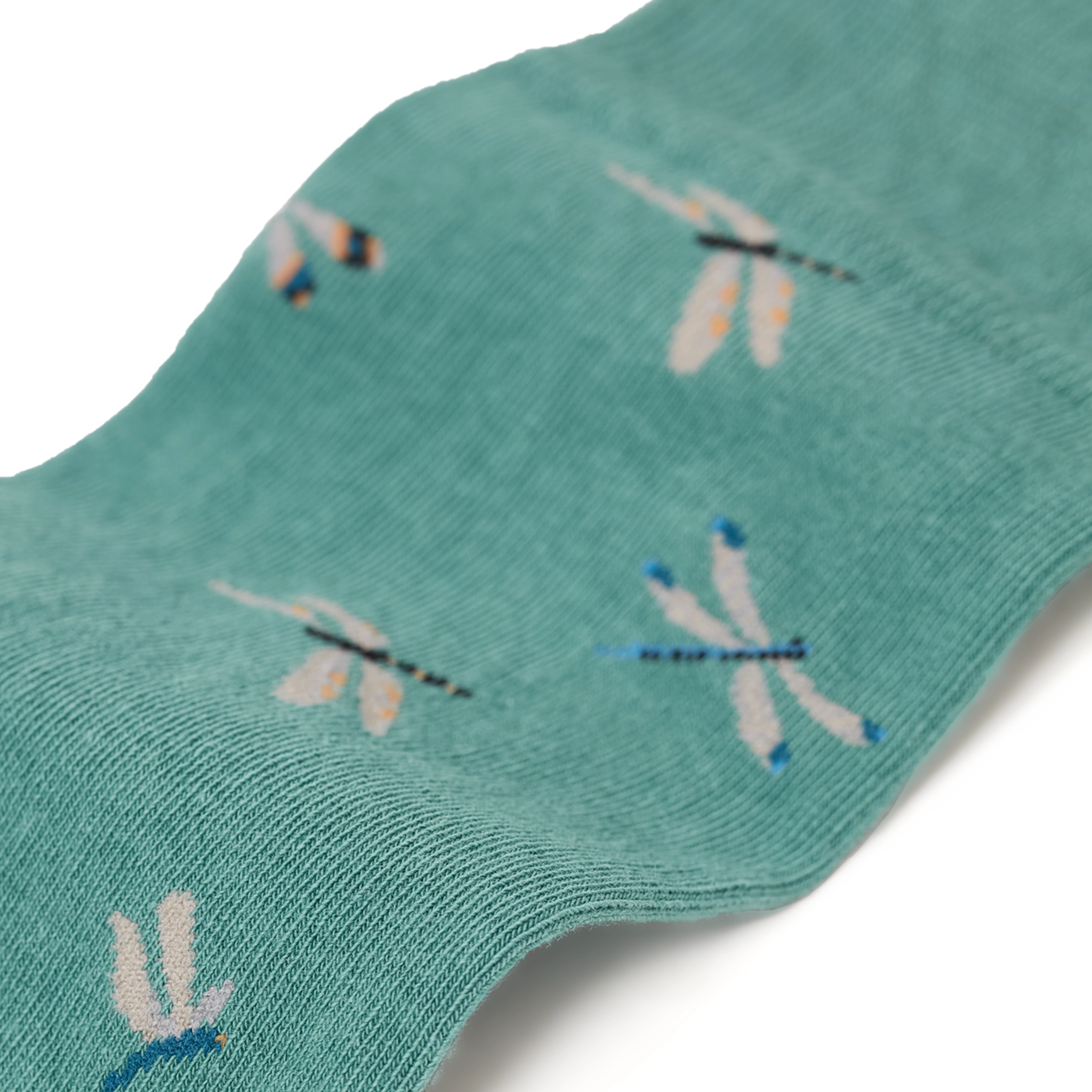 Dragonfly_gemusterte_socken Libelle grüne socken motiv socken bunte socken verückte socken anzugssocken business socken nachhaltig aus bio baumwolle detail