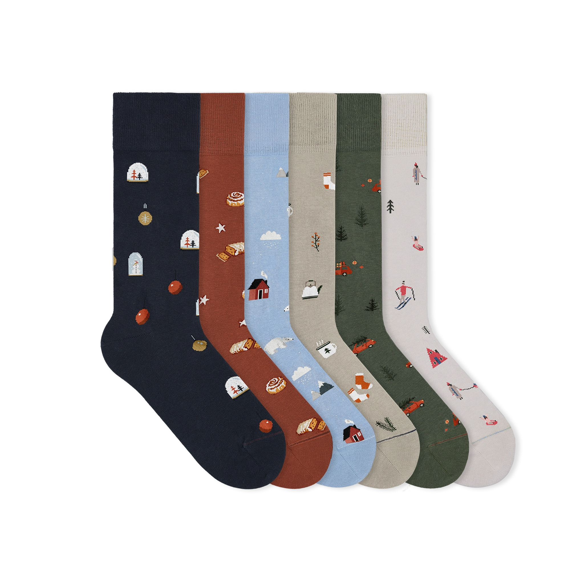 Weihnachtssocken christmas socks motiven fun motifs lustig Lebkuchen stollen hitter schnee snow huts ski coco glühwein 