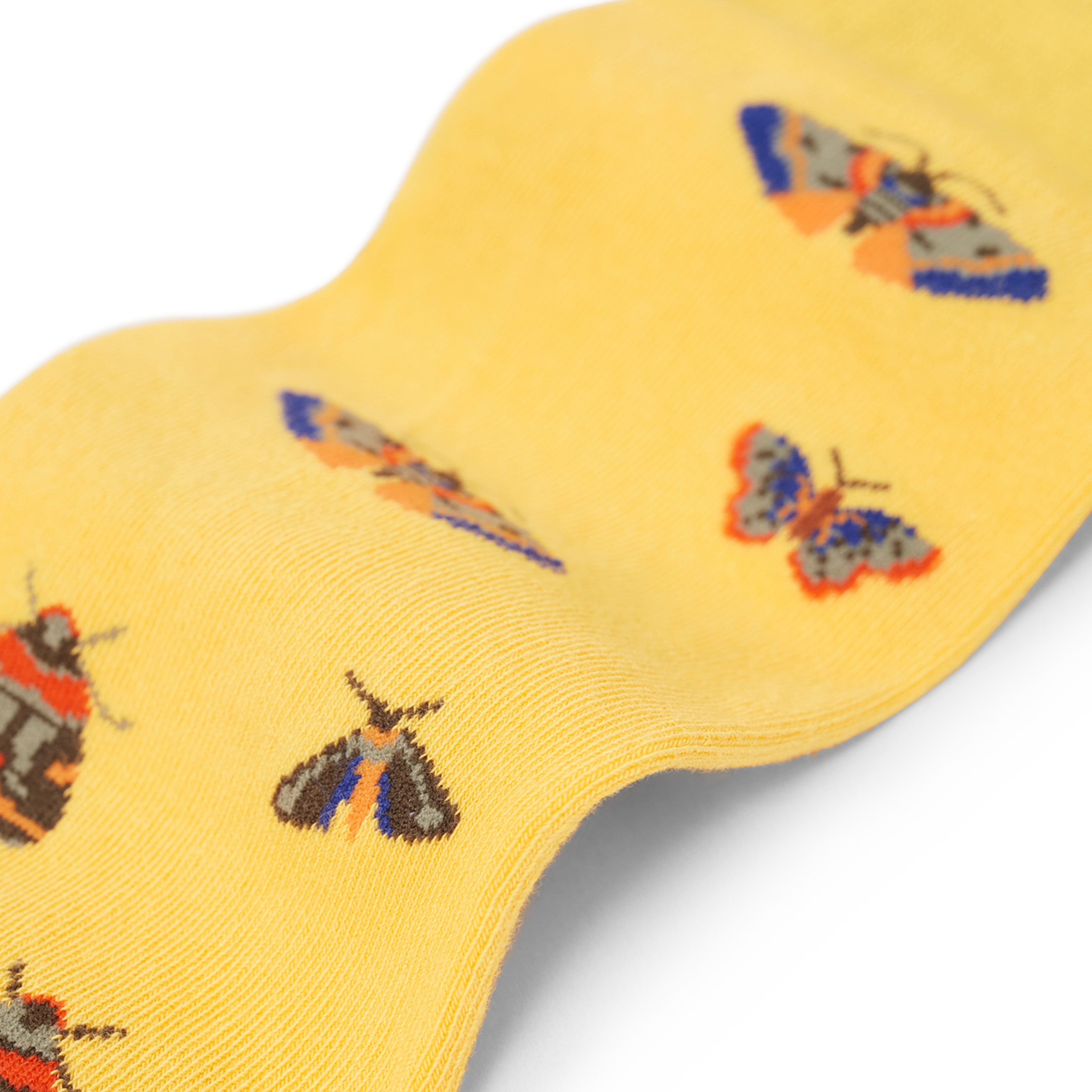 Moth_gemusterte_socken gelbe nachhaltige socken Natur Liebhaber socken bunte socken lustige socken verrückte socken details