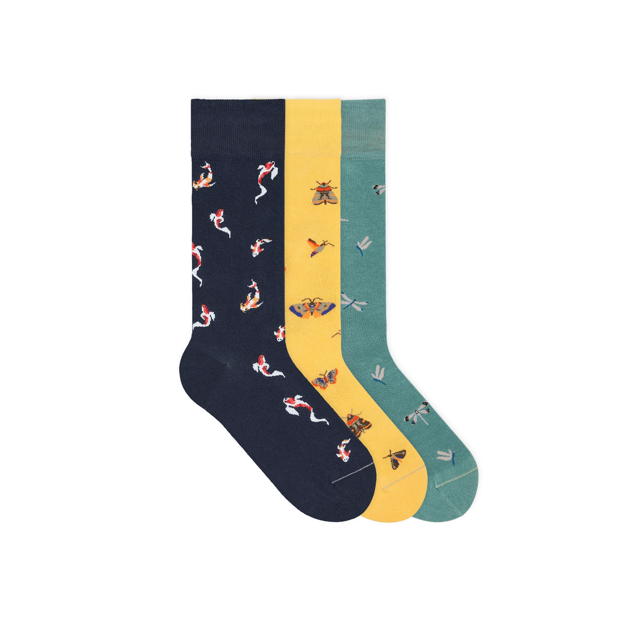 Set5_lakeshore_gemusterte_socken_set fish lie belle motte koi pond lustige motive verrückte socken geschenk set