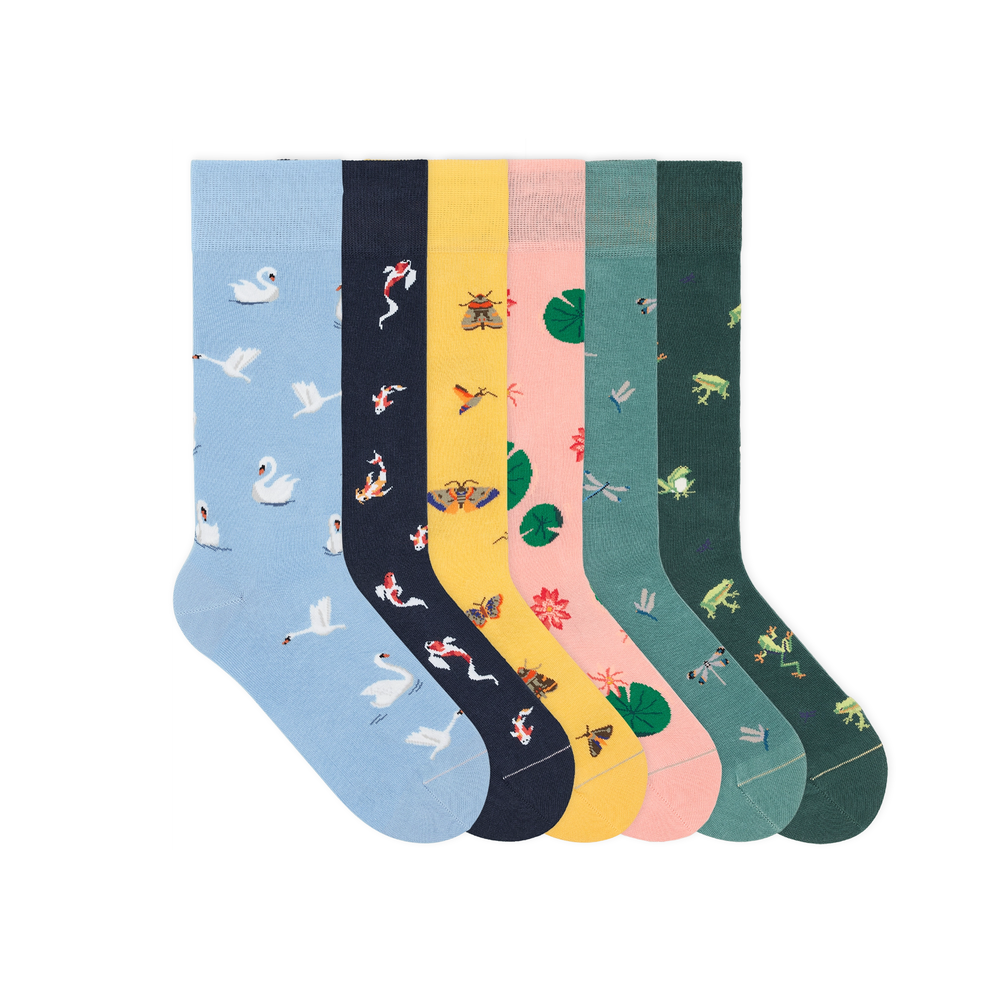 Set5_pond_gemusterte_socken_set fish lie belle motte koi pond lustige motive verrückte socken geschenk set bunte socken Damen und herren