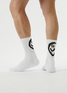 tennis socks white, weiße tennis socken mit smiley im schwarz Crew style socks, sport socks, sneaker socks, 80s socks, retro socks