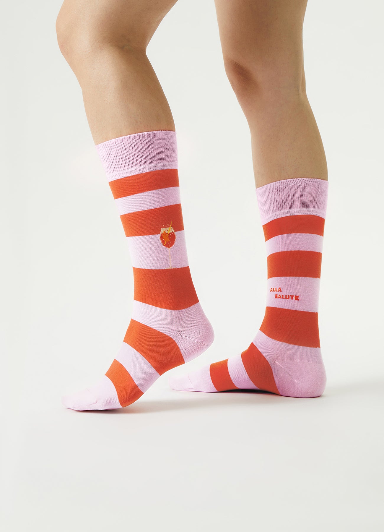 striped socks with aperol spritz motif 