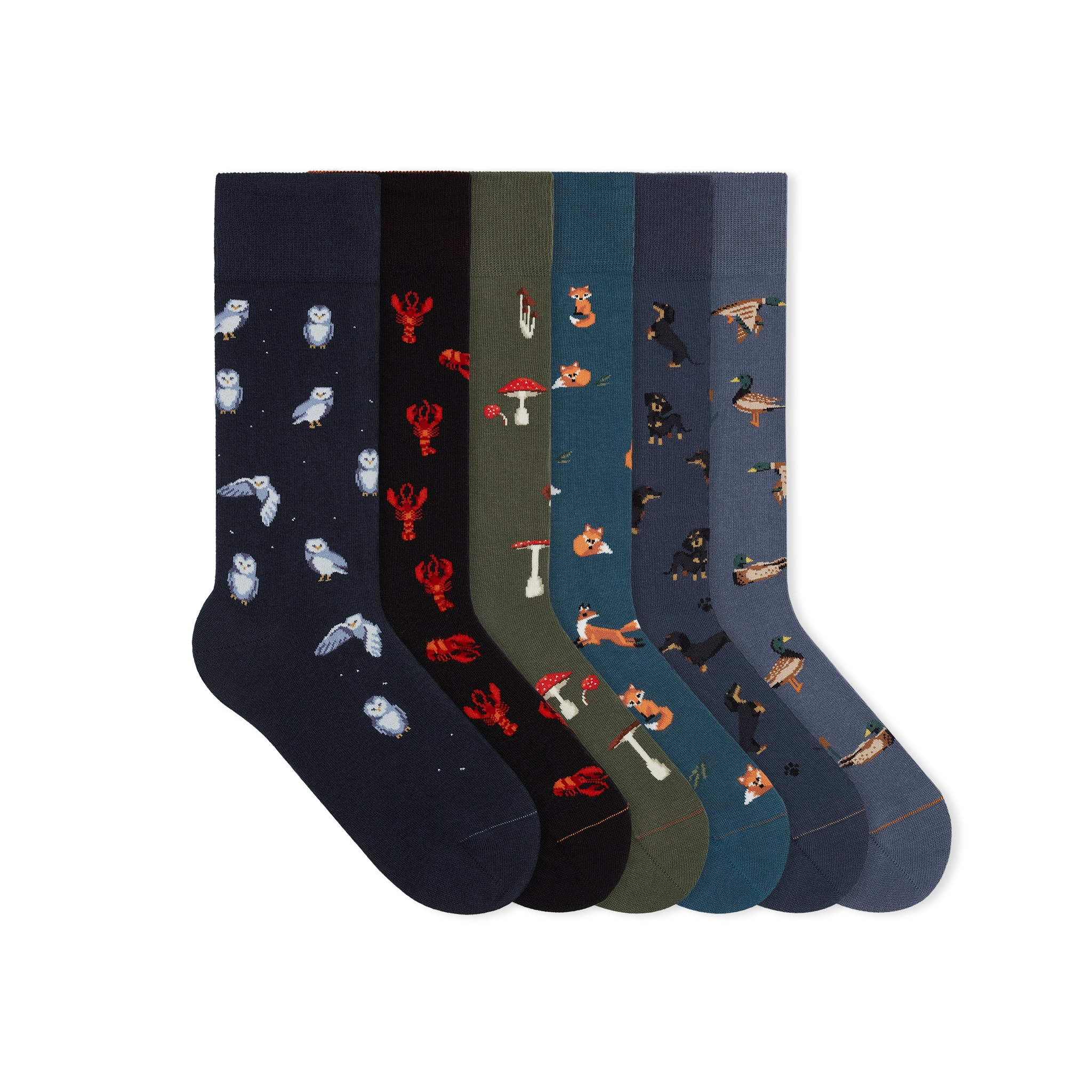 fun-socks-gemusterte-bunte-socken-lobster-owl-fox