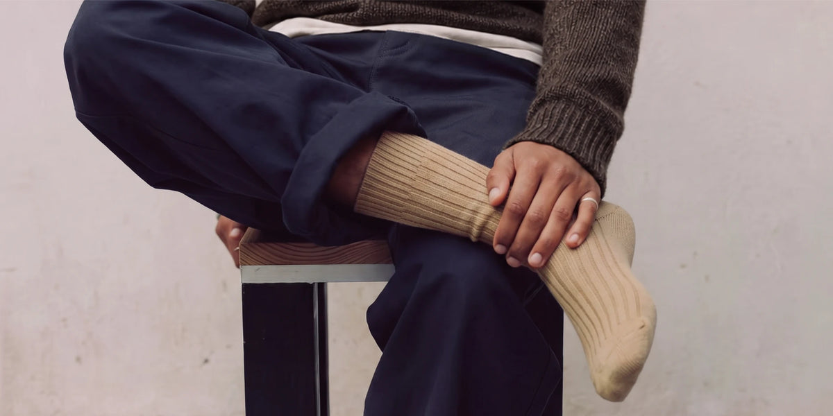 Gerippte Merinosocken in Beige